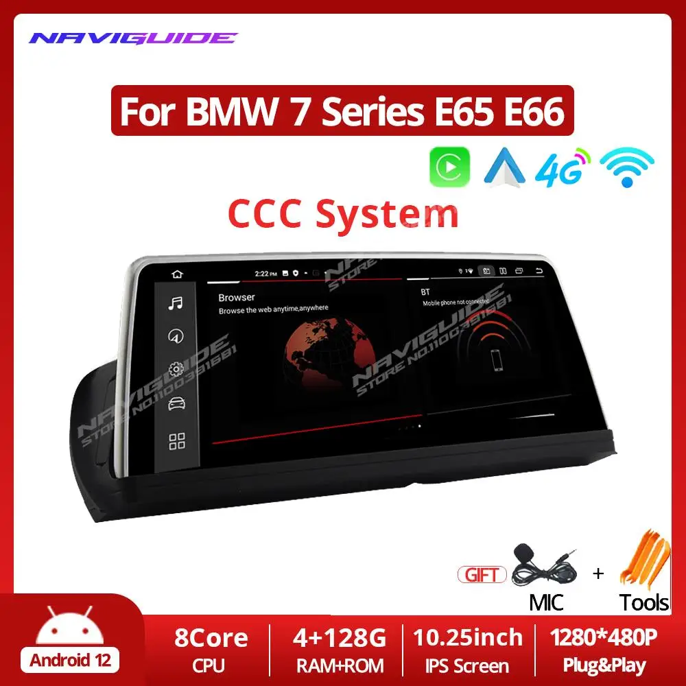 

NAVIGUIDE 10.25'' Android12 For BMW 7 Series E65 E66 2008-2010 CCC System 10 Pin Car Radio GPS Multimedia AUTO Carplay Player