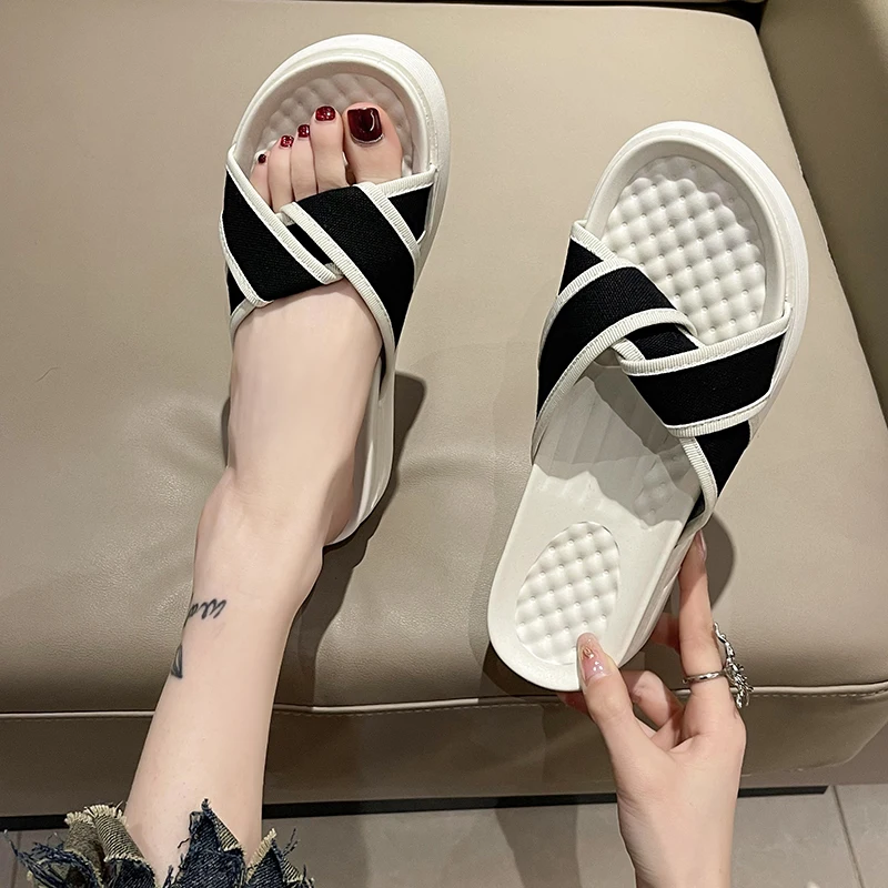 

Шлепанцы женские резиновые, Сланцы на средней платформе, модные базовые тапочки из искусственной кожи, резина, Нескользящие, лето