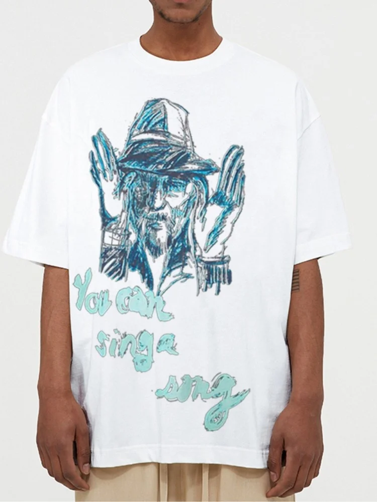 

Yohji Yamamoto 23 Summer T-shirt Men's Japanese Characters Meditation Sketch Print Y3 Premium Short Sleeve Tee For Men and Women