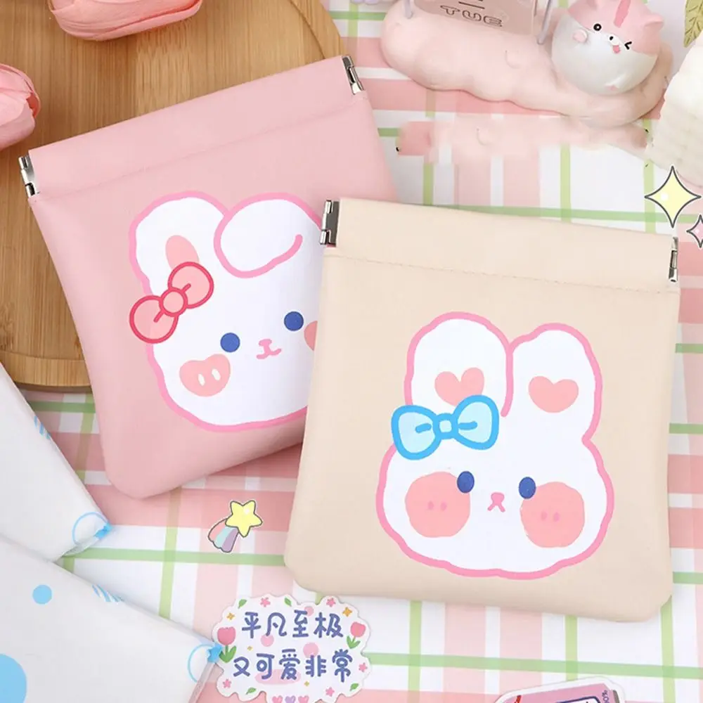 

Small Storage Bag For Women Rabbit Mini Cosmetic Bag Sanitary Pad Pouch Self-closing Coin Purse PU Leather Lipstick Bag