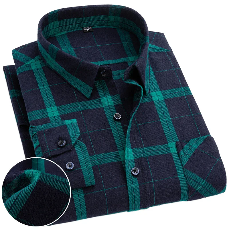 

Plaid Shirt Luxury Men's Long Sleeve Social Regular Fit Leisure Soft Smart Casual Flannel 100% Cotton Checked