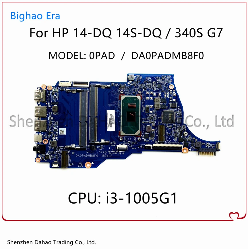 Материнская плата для ноутбука HP 14-DQ 14S-DQ 340S G7 DA0PADMA8F0 с процессором Intel CoRe i3 i5 i7 DDR4