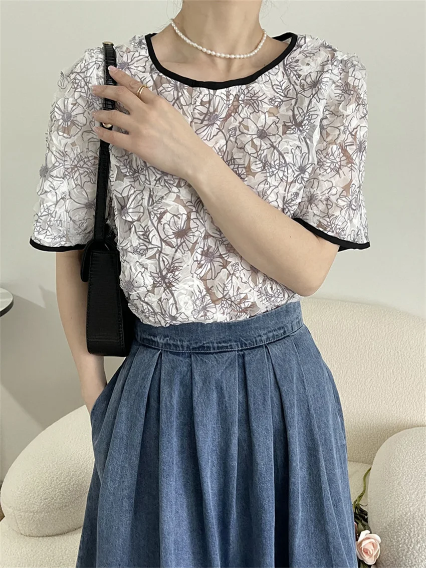 

HziriP 2022 Топы в гонконгском стиле с принтом и коротким рукавом женская шикарная свободная новая Универсальная элегантная повседневная Рабоч...