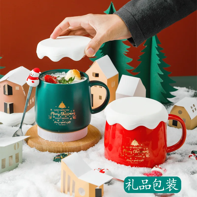 With Lid And Spoon, Ceramic Christmas Cup With Hand Gift