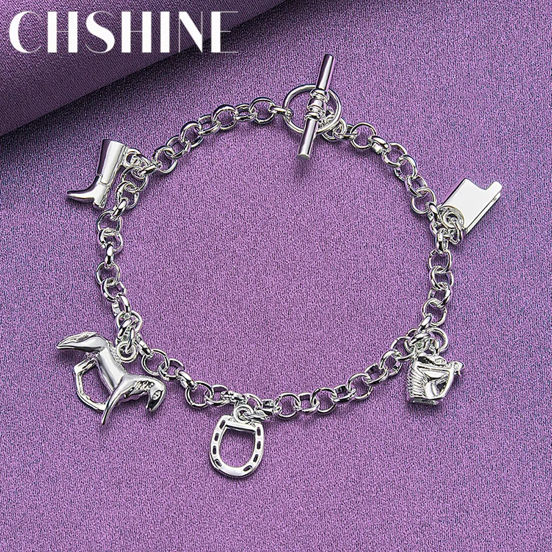

CHSHINE 925 Sterling Silver Horse/Boots/Horseshoe Pendant Bracelet For Women Wedding Party Fashion Charm Jewelry