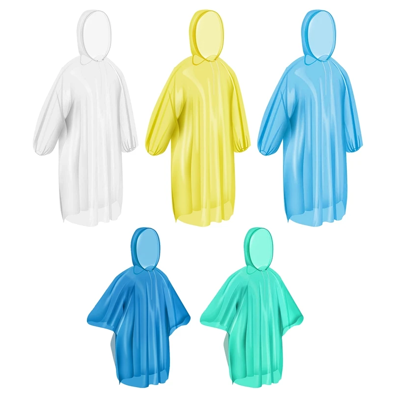 

Promotion! Ponchos Family Pack,Rain Poncho For Adults Kids Disposable Or Reusable Ponch Rain Ponchos With Drawstring Hood 5 Pack