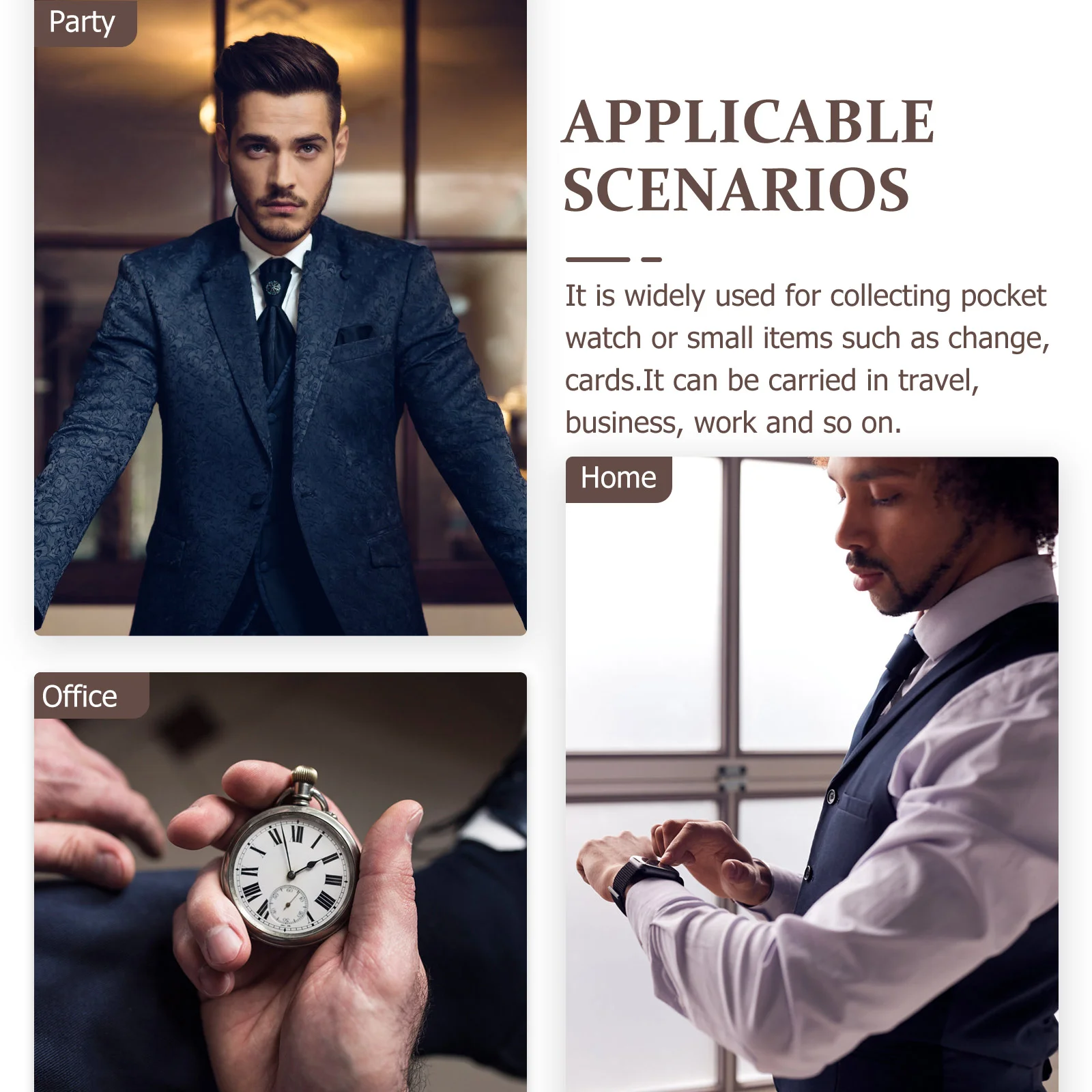 Set 5 Pocket Watches Men Vintage Case Portable Bag Pouch 7x7cm Holder Black Metal Elder