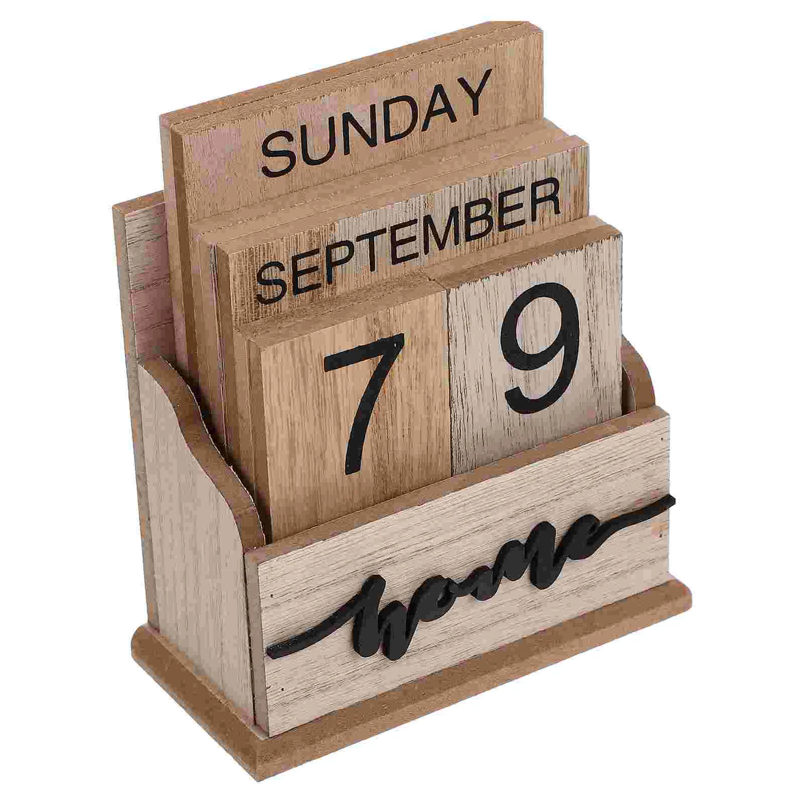 

Calendar Wood Table Decor Accessory Christmas Tabletop Simple Ornament Desktop Adorable Month Date Display Vintage Office