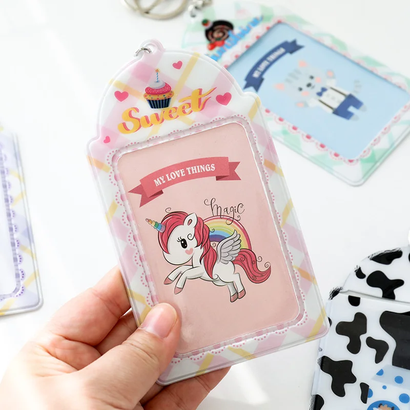 

2Pockes Cartoon Photo Card Holder 3Inch PVC Photos Bag Picture for Mini Photo Sticker Name Card Card Cover with Key Chain