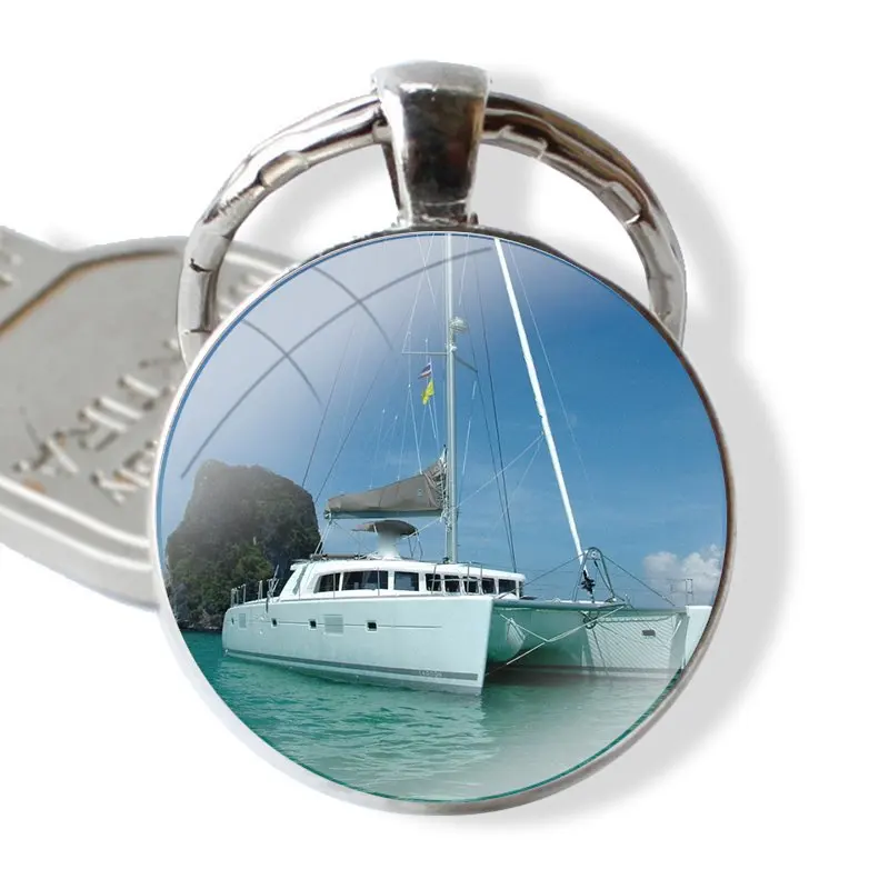 Pendant Car Key Chains Handmade Glass Cabochon Keychain Maldives travel yacht Fashion Creative Cartoon Design images - 6