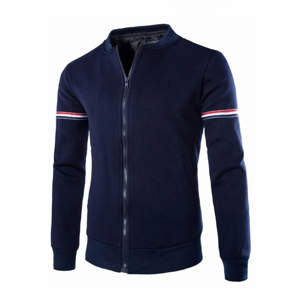 

Куртка мужская однотонная на молнии, модная теплая хлопковая одежда в полоску, корейский стиль, осень