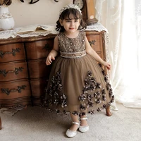 fashion ball gowns coffee flower girls dresses applique beaded princess girls pageant party dresses birthday gowns for 6m 4y