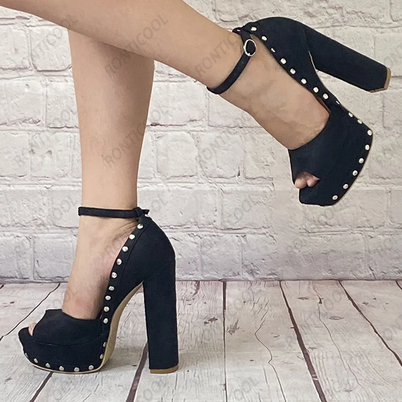 Ronticool/женские сандалии на платформе с ремешком щиколотке замшевые заклепки