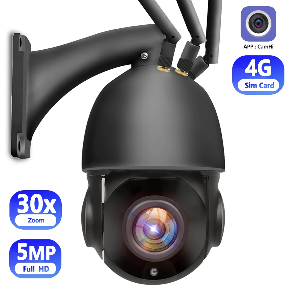 

5MP Outdoor PTZ Camera 4G SIM Card IP Camera 30X Zoom Security Camera Ai Auto Tracking IR 80m CCTV Surveillance Camhi APP