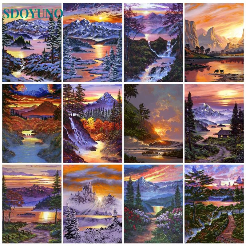 

SDOYUNO Oil Picture By Number Sunset Scenery Diy On Canvas Coloring Drawing Painting By Number For Adults Kit Home Decor Wall Ar