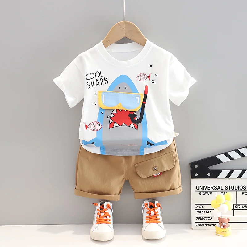

Infant Clothes 2022 Summer Baby Boys Girls Clothing Sets Cartoon Shark Cotton T Shirt Shorts Kids Tracksuit Children Outfits
