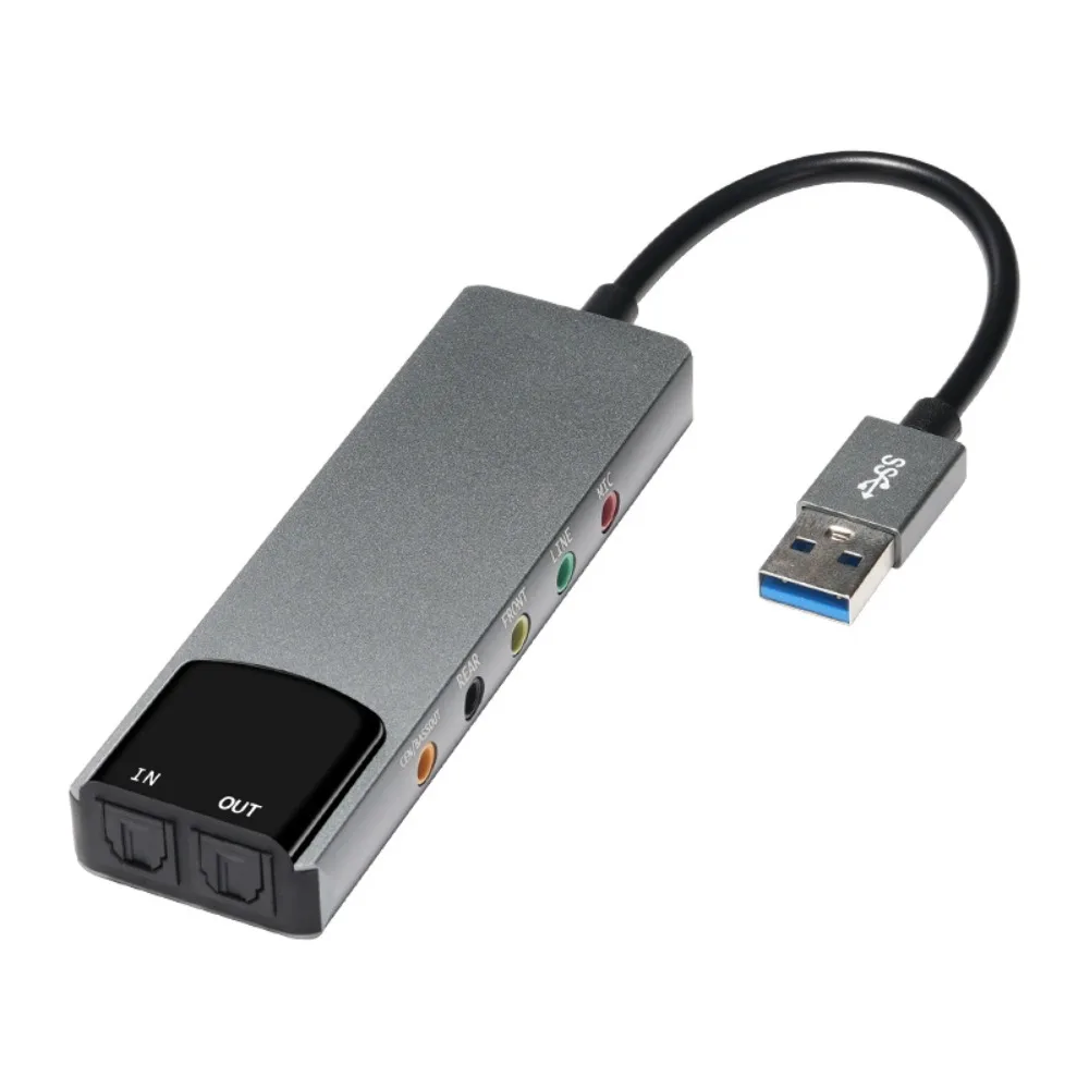 Фото Новая USB-звуковая карта 7.1/5.1-канальная, практичная внешняя аудиокарта, портативная, для игр и прямых трансляций, с оптическим выходом SPDIF для ПК/компьютера №3