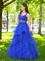 royal blue tulle prom dresses 2022 ruffles sweetheart spaghetti strap a line formal party women graduation gala wdding dresses