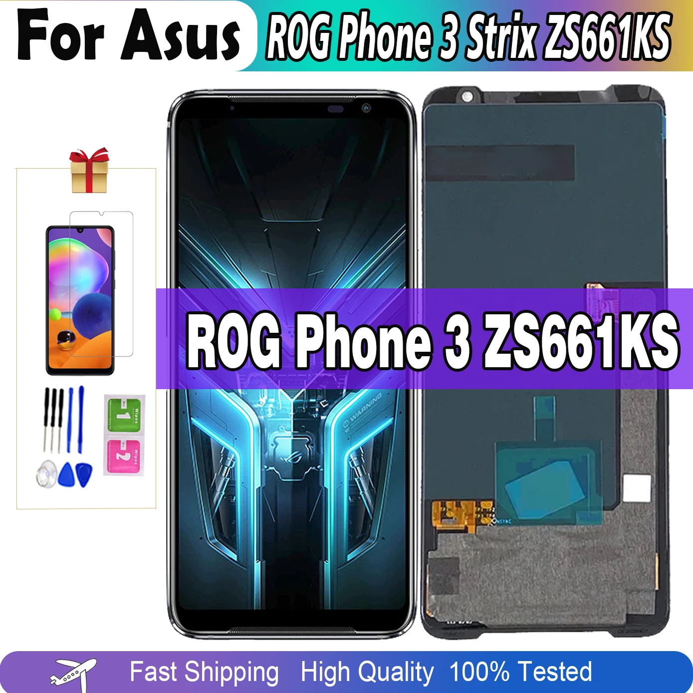 Оригинальный ЖК-дисплей 6,59 AMOLED для ASUS ROG 3 I003D I003DD, для Asus ROG Phone 3 Strix ZS661KS, сенсорный экран, дигитайзер