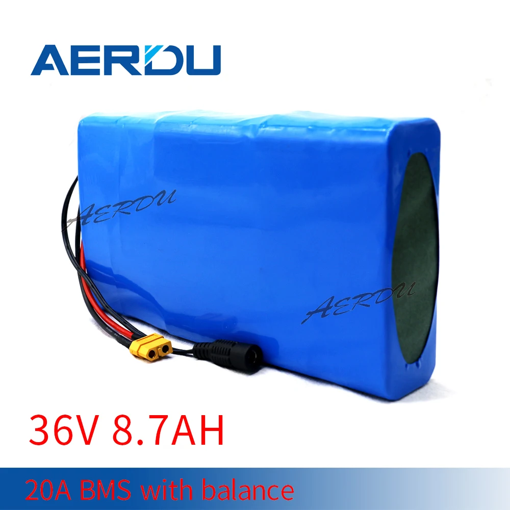 

AERDU 36V 10S3P 8.7Ah 18650 Li-ion Battery Pack 2900mAh Cells for Motor Electric Scooter Vehicle Bicycle DC+XT60 Pulg 500W 450W