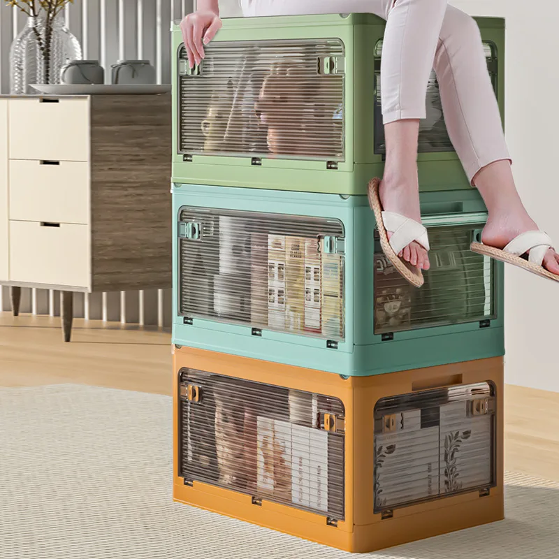 

Home folding storage box household clothes book storage box open on all sides of the wardrobe finishing box transparent plastic