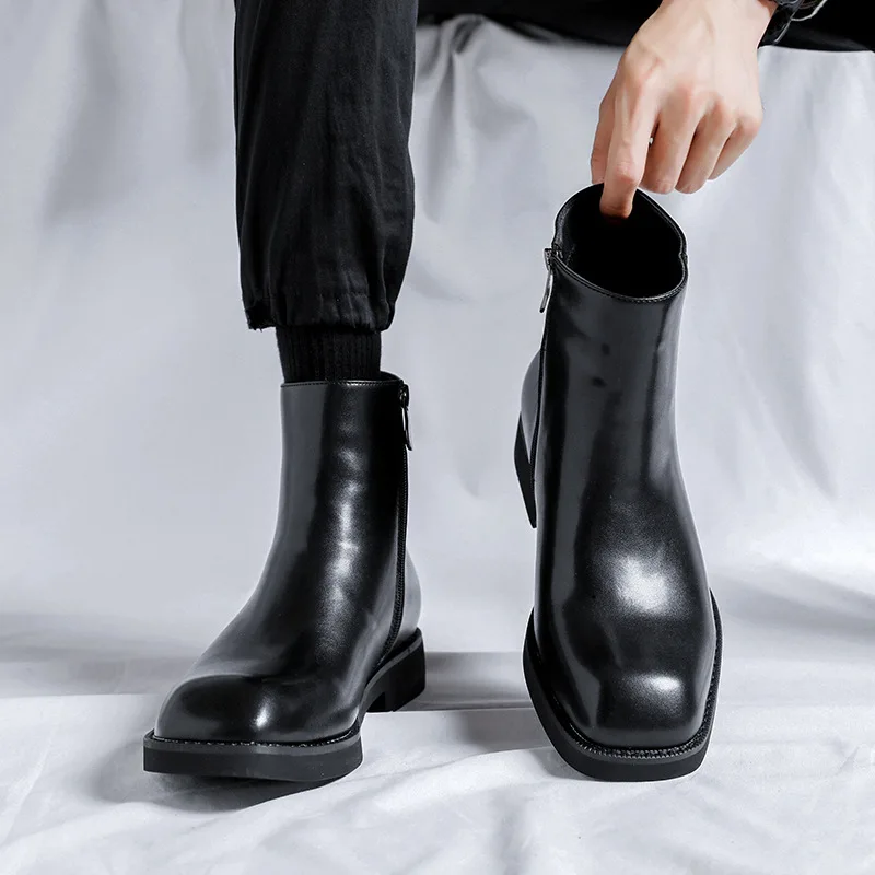 Мужские ботинки челси в английском стиле модные с квадратным носком обувь для