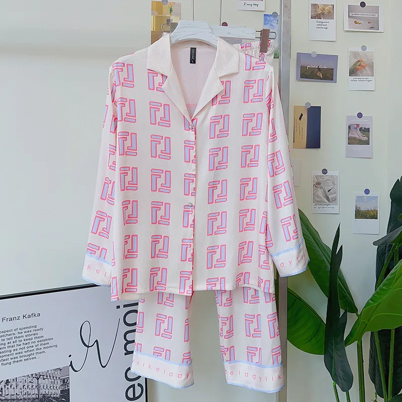 

Пикантная женская пижама в полоску с надписью, комплект из двух предметов, летний праздничный костюм, атласная ночная рубашка, повседневная одежда, Шелковый кардиган, домашняя одежда