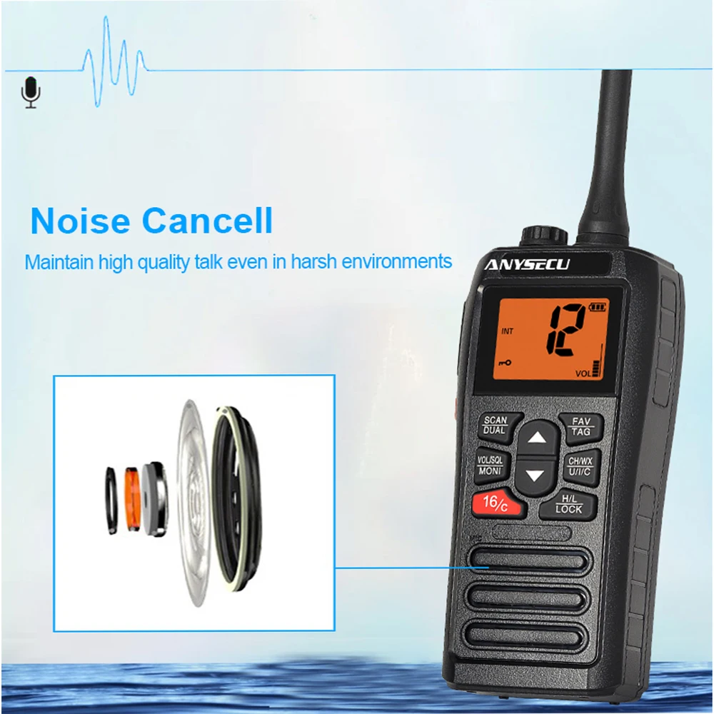 ANYSECU RS-50M VHF Marine Radio IPX7 Waterproof 156.000-161.450MHz Handheld Floating Radio Stadion Walkie Talkie enlarge