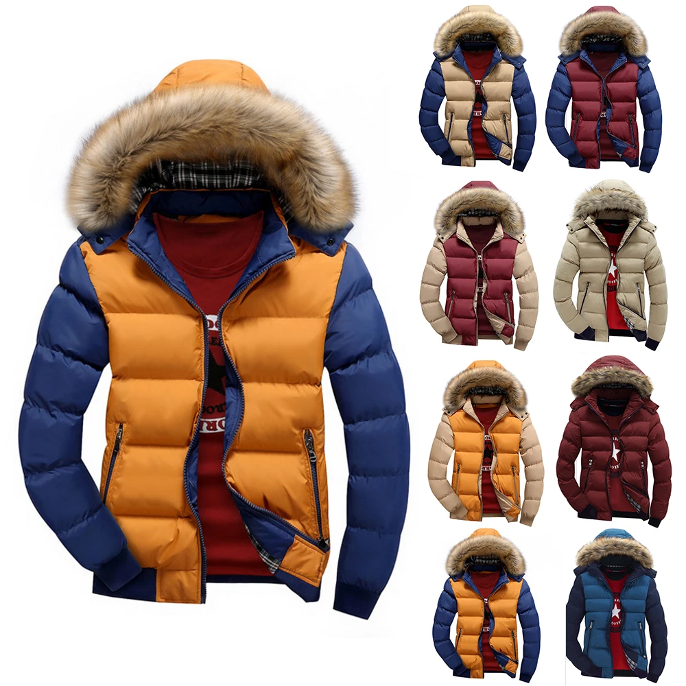 Winter Jacket Men Fashion Fur Collar Hooded Thick Warm Cotton Outwear Men Parka Jacket Coat Men Windproof Streetwear