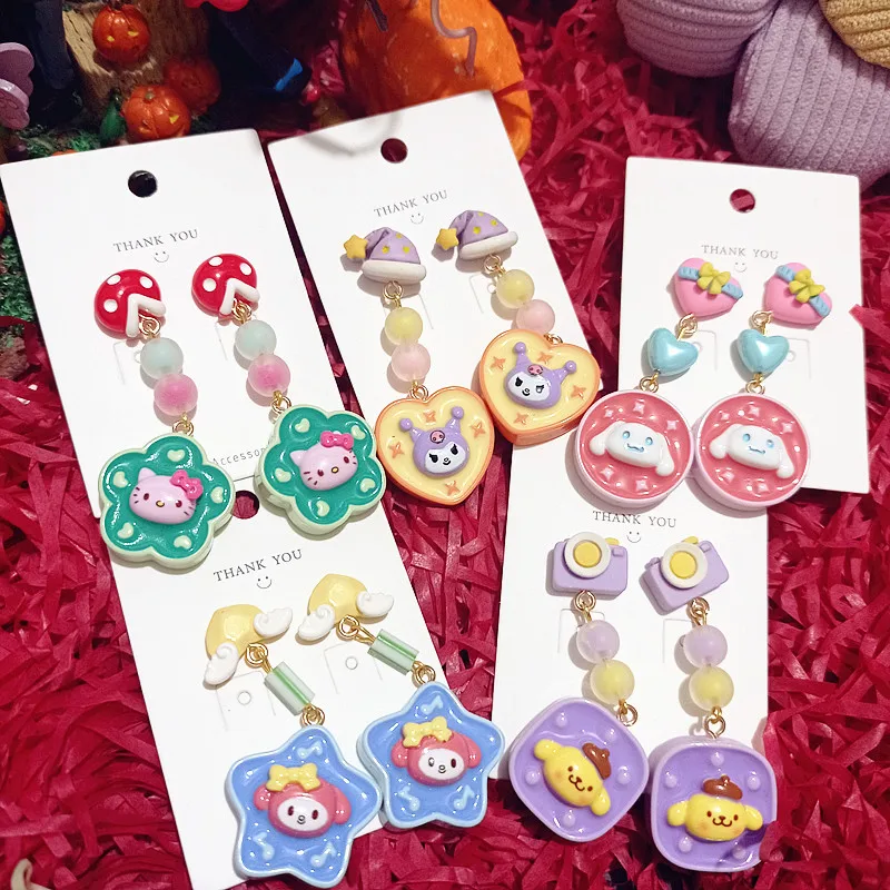 

Kawaii Sanrio Hellokitty Kuromi Mymelody Cinnamoroll Pompompurin серьги-подвески амбушюры S925 Серебряные иглы подарок игрушки для девочек