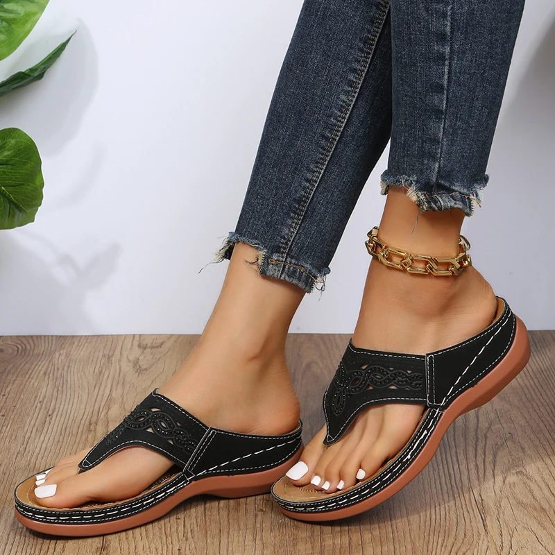 Clip Toe Wedge Sandals Women 2023 Summer Thick Platform Beach Sandals Woman Plus Size 44 Low Heels Gladiator