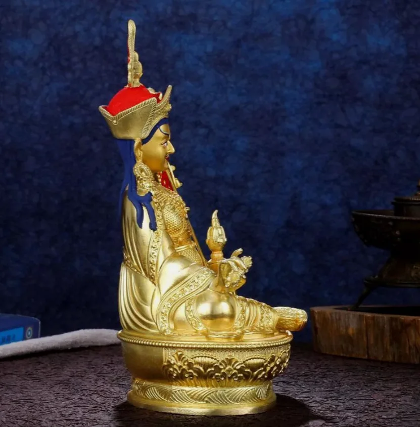 Ручная роспись бронзовая статуя Будды Падмасамбхава позолоченная Гуаньинь Бог