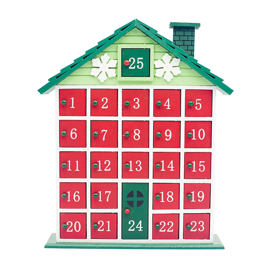 

Wooden Christmas Cabin Storage Case Countdown Calendar Ornament (Green House Calendar)