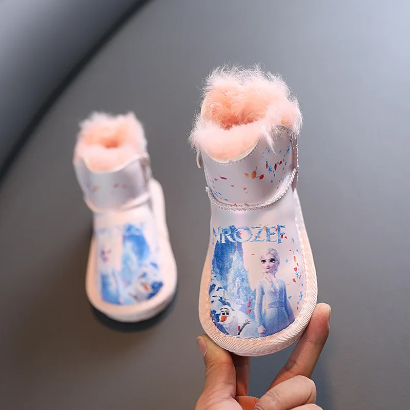 

Disney child girl cartoon freezing princess anti-skid soft boots student cotton shoes Martin boots snow boots thickened warm