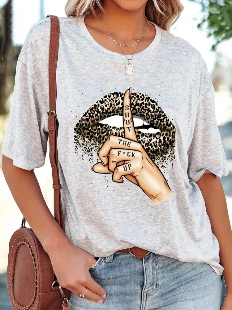 

Summer New Casual Loose Short Sleeve Tops Lady Vintage Leopard Blouses Popular Fashion Heart-shaped Pattern Print Women T Shirts