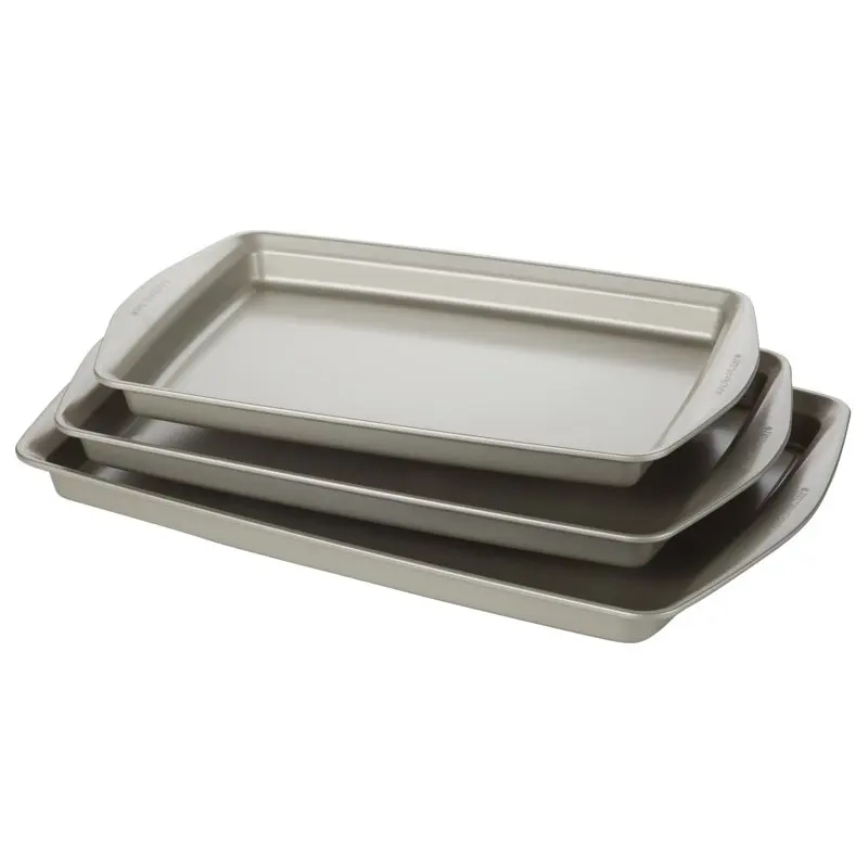 

cute 2023 Piece Steel Nonstick Bakeware Cookie Pan Set, Silver Bread Pan Mold Toast Bread Mold Cake Tray