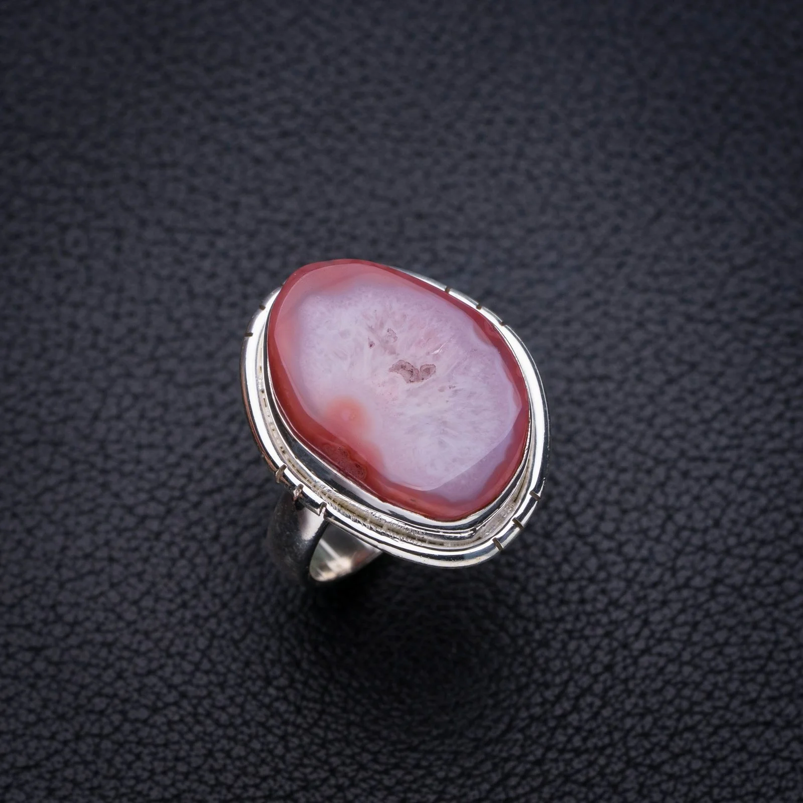 

StarGems Natural Slice Agate Handmade 925 Sterling Silver Ring 7.25 E8095