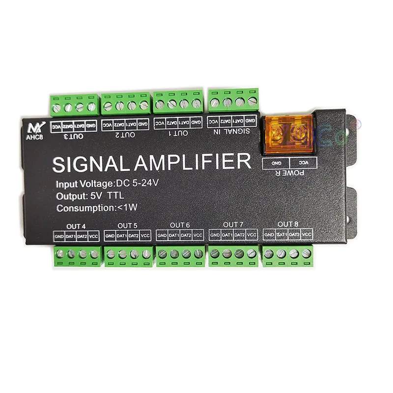 Full color 8-channel WS2811/2812B/1903 Lamp Tape Amplifier DC5V 12V 24V Input,5V TTL signal Output,LED Strip Light Repeater