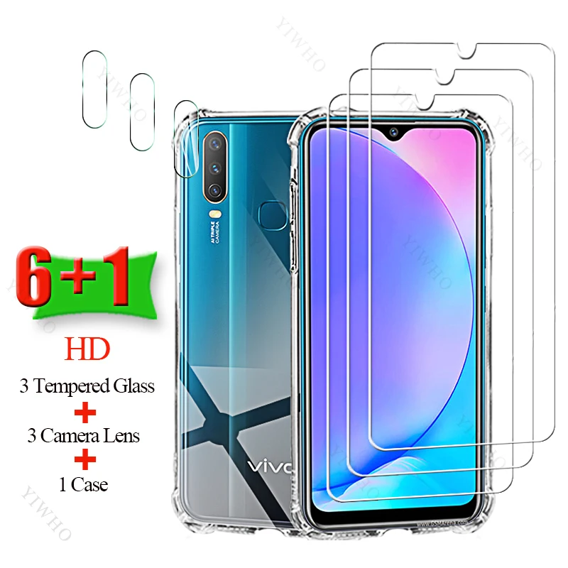 6 + 1 HD закаленное стекло, защитные пленки для экрана Vivo Y17, мягкие силиконовые зеркальные линзы для камеры Vivo Y 17, 6,35 дюйма, V1901A, защита от отпечатков пальцев