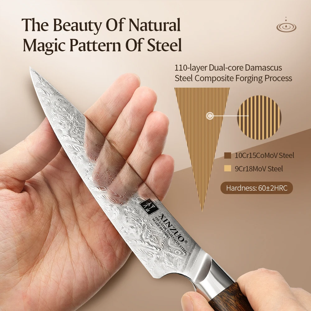 XINZUO 5-дюймовый универсальный нож из дамасской стали профессиональный кухонный