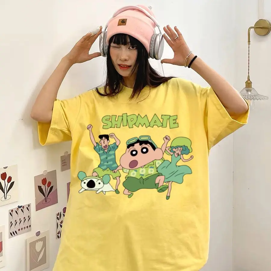 

Kawaii Crayon Shinchan футболка с мультяшным милым принтом Топ с коротким рукавом студент Ins аниме свободная хлопковая футболка подарок для девочки