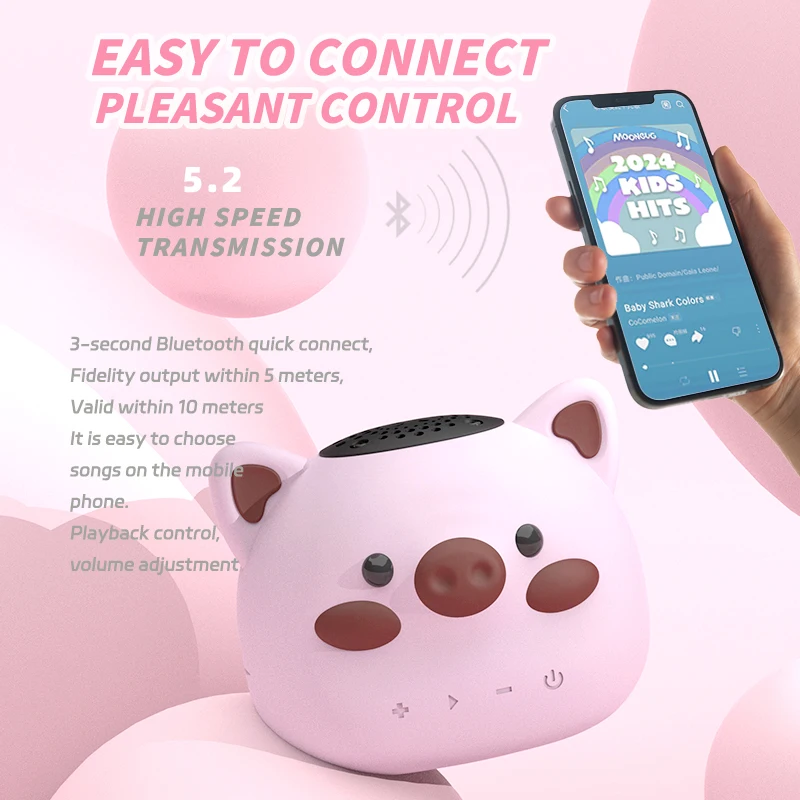Фото Мини-карманный Bluetooth-динамик с милым мультяшным поросенком, беспроводная звуковая панель, громкоговоритель IP65, водонепроницаемый TWS, стерео музыкальная шкатулка, плеер TF-карты №5