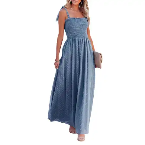Женское летнее пляжное платье без рукавов, длинное платье в горошек с завязкой на плечах, оборками и квадратным вырезом