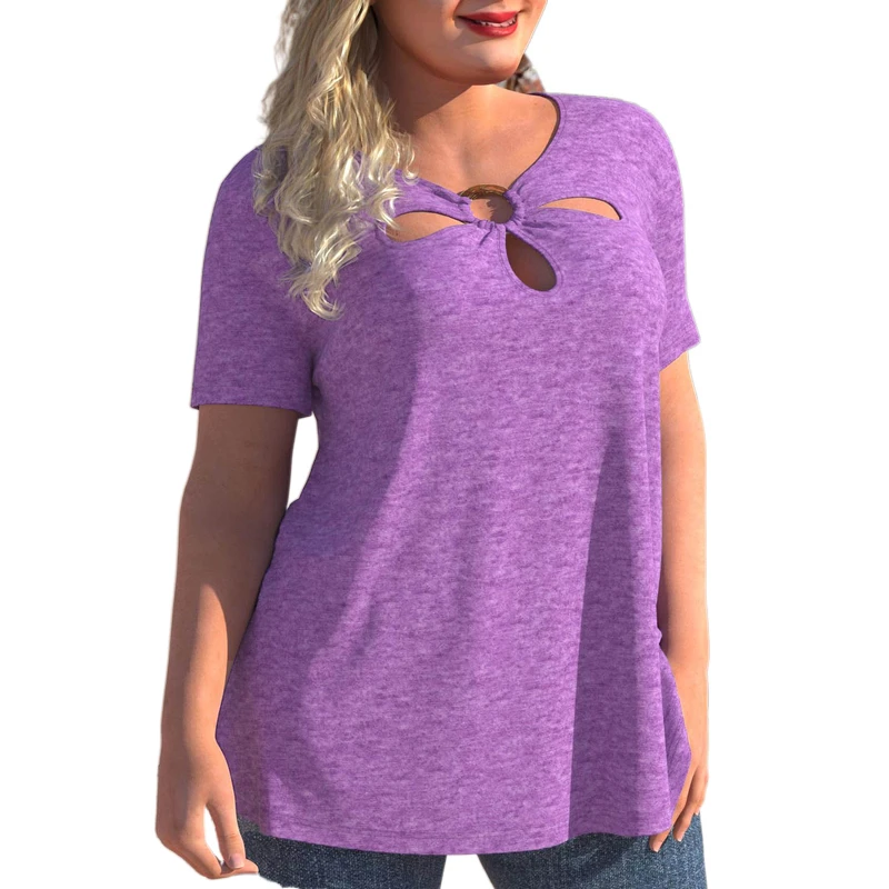 2022 Summer Plus Size Women's Cut Out Loose T Shirt Hollow Out 3XL 4XL 5XL  Basic Vintage Oversized Peplum Tops Daily Wear Tops