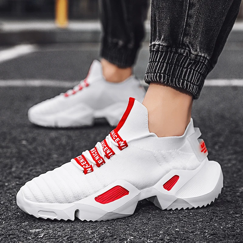 White Socks Sneakers Men Breathable Running Shoes Large Size 47 Fashion Men Jogging Sports Shoes Lightweight Sock Trainers Men