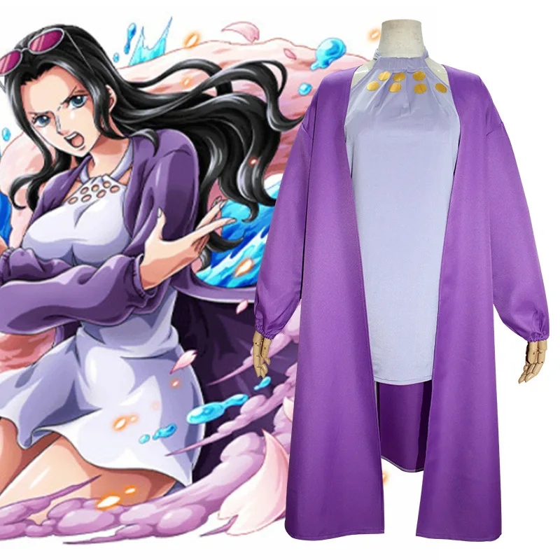 

Japanese anime Cosplay costume Nico Robin Purple trench coat hanging neck dress suit halloween costumes for women