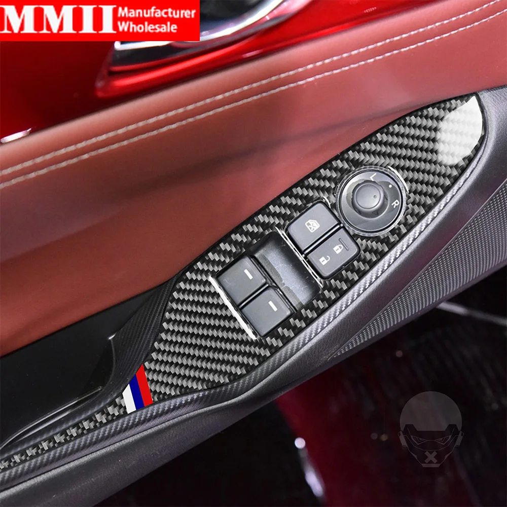 For Mazda MX5 Miata MX-5 Roadster ND 2016+ Carbon Fiber Sticker Window Lifting Control Switch Panel Interiors Car Accessories