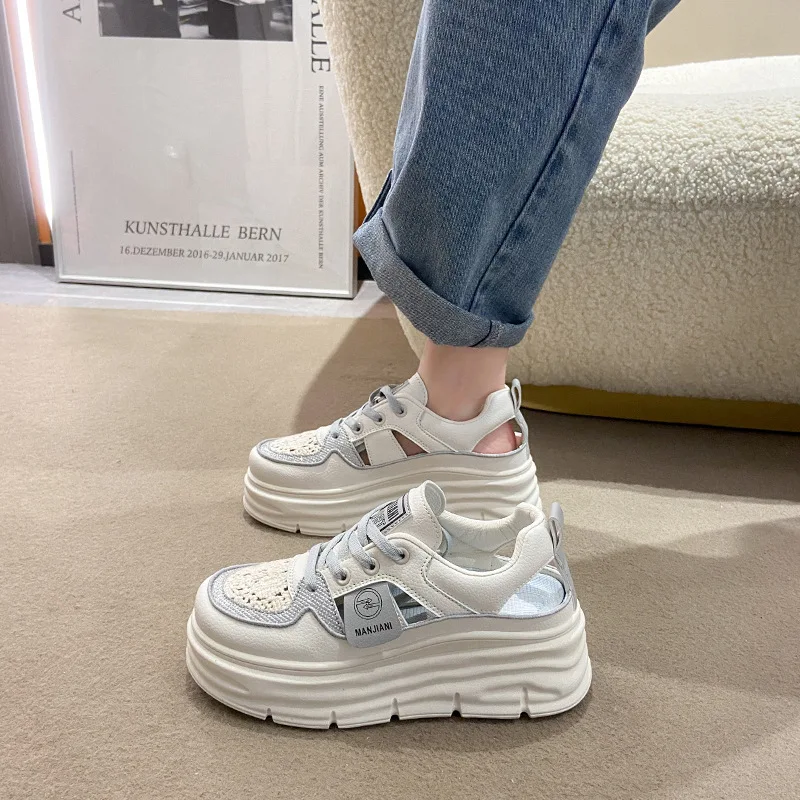 2023 Summer New Large Size Women's Shoes Breathable Mesh Surface Thick Soled Board Shoes Woman Korean Version Casual Sneakers