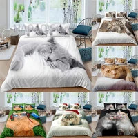 cute pets cat printing duvet cover pillowcase sets animal bedding set comforter quilt covers for kids teens boys