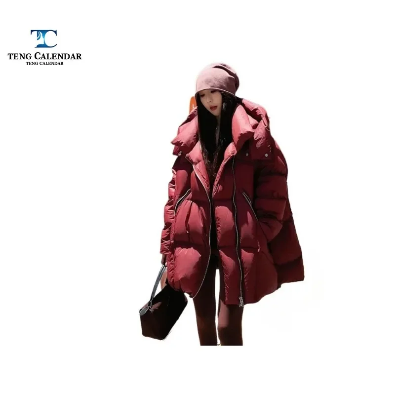 Модный пуховик Высококачественная брендовая красная короткая до средней длины